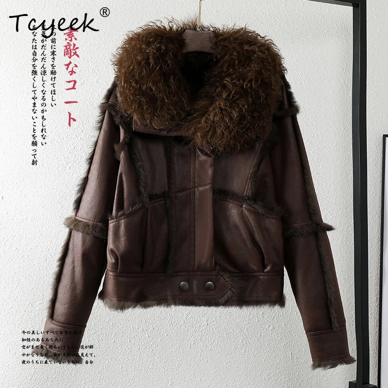 Tcyeek Autumn Winter Rabbit Fur and Fur Integrated Korean Version Square Collar Solid Color Women's Fur Coat Fourrures Femme