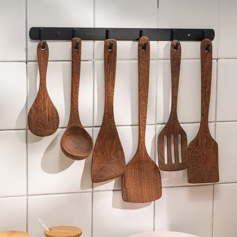 Teak Spatel Set med 2 Träspatel För Matlagning Nonstick Köksredskap Långt Handtag Värmebeständigt Spårad Vändverktyg 10 best sales träskedsset - №7