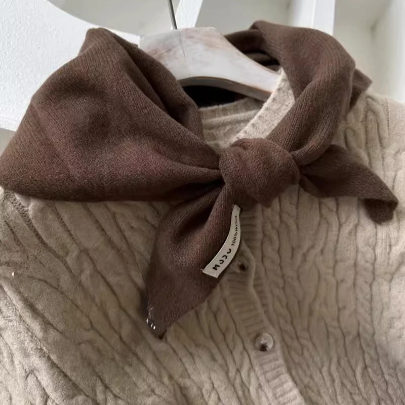 2024 wool cashmere triangle scarf winter warm small Knitted scarf Shoulder shawl Hat scarf