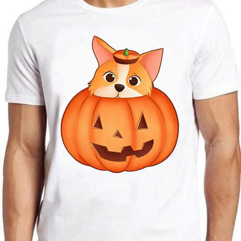 Корги в тыкве, дизайн Хэллоуина, мем, подарочная футболка, винтажная футболка из культового фильма M845