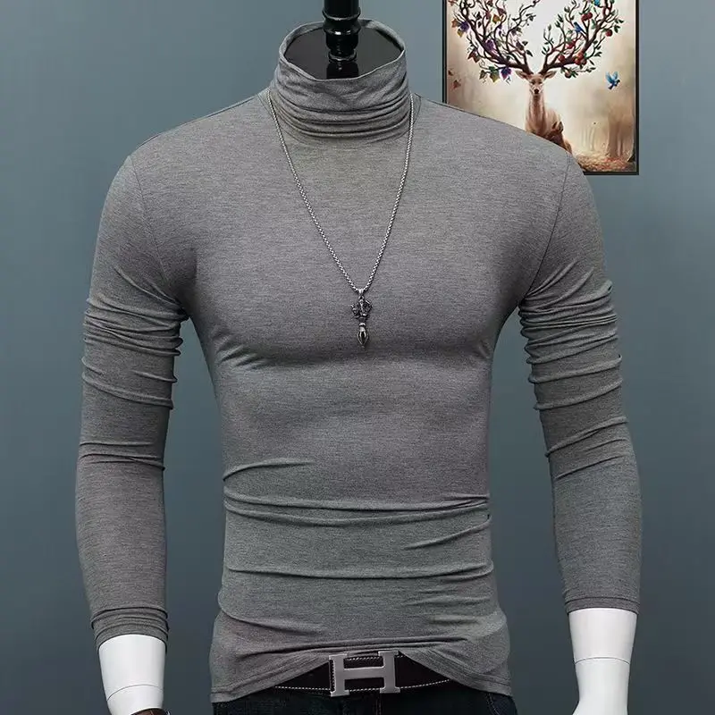 Winter Thermal Underwear Men High Collar Modal Plain Undershirts Man Warm Turtleneck Pullover Long Sleeve Tops Clothes Termico