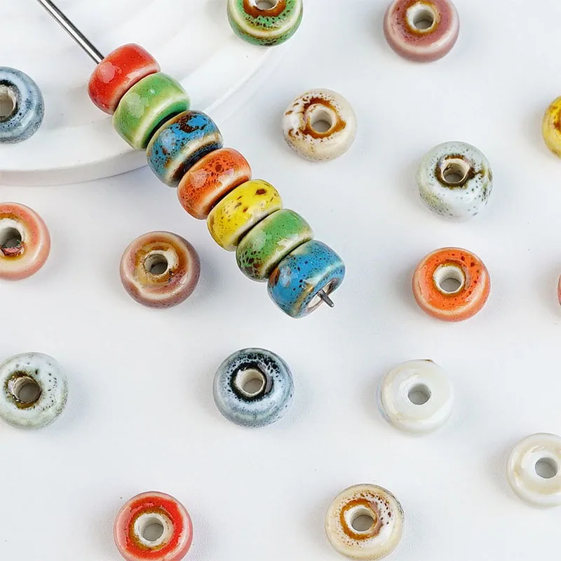50PCS Ceramic Beads Wheel Shape Spacer Flat Round Spacer Beads For Handmade Materials Jewelry