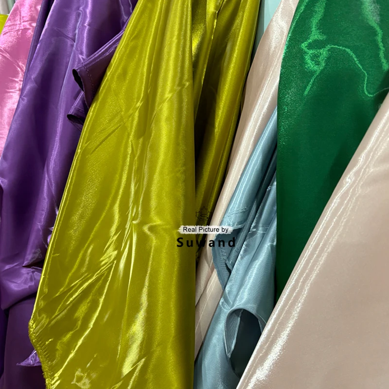 Tela de satén líquido verde especial para vestidos de novia, alta costura, vestido africano, bata, Boubou, tela reflectante ultrabrillante