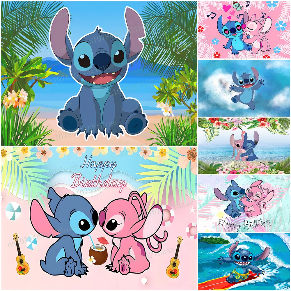 

Lilo & Stitch Birthday Party Photo Background Baby Shower Photography Backdrop Cartoon Banner Decoration