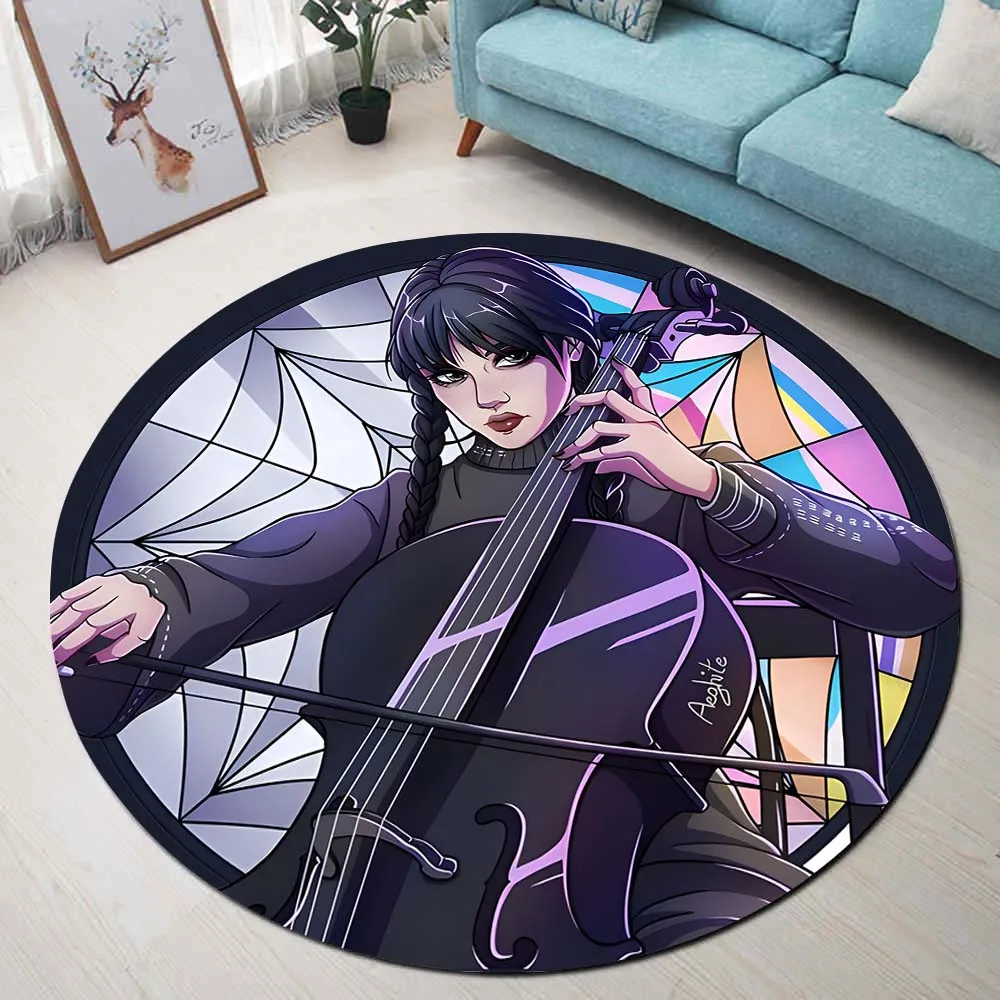 Wednesday Addams playing Cello Rugs Black Gothic Bedroom Decorative Round Carpet Children's game non-slip carpet Washable Mat