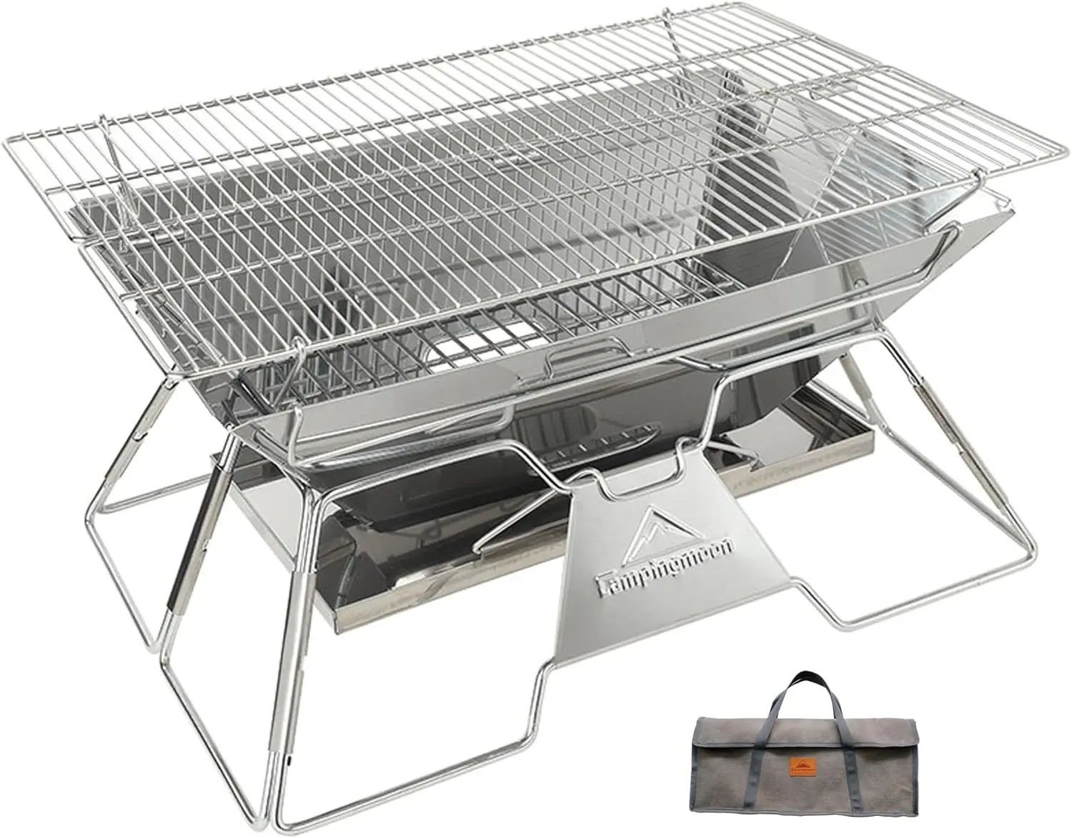 

Portable Camping Fire Pit Stainless Steel Foldable Collapsible BBQ Grill Wood Burning Charcoal 20x13-inch with Carry