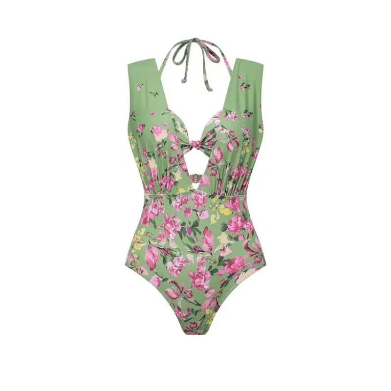 Flaxmaker 2025 Top floreale vintage e set da bagno con volant profondo e gonne Costume da bagno estivo da donna Abbigliamento da spiaggia