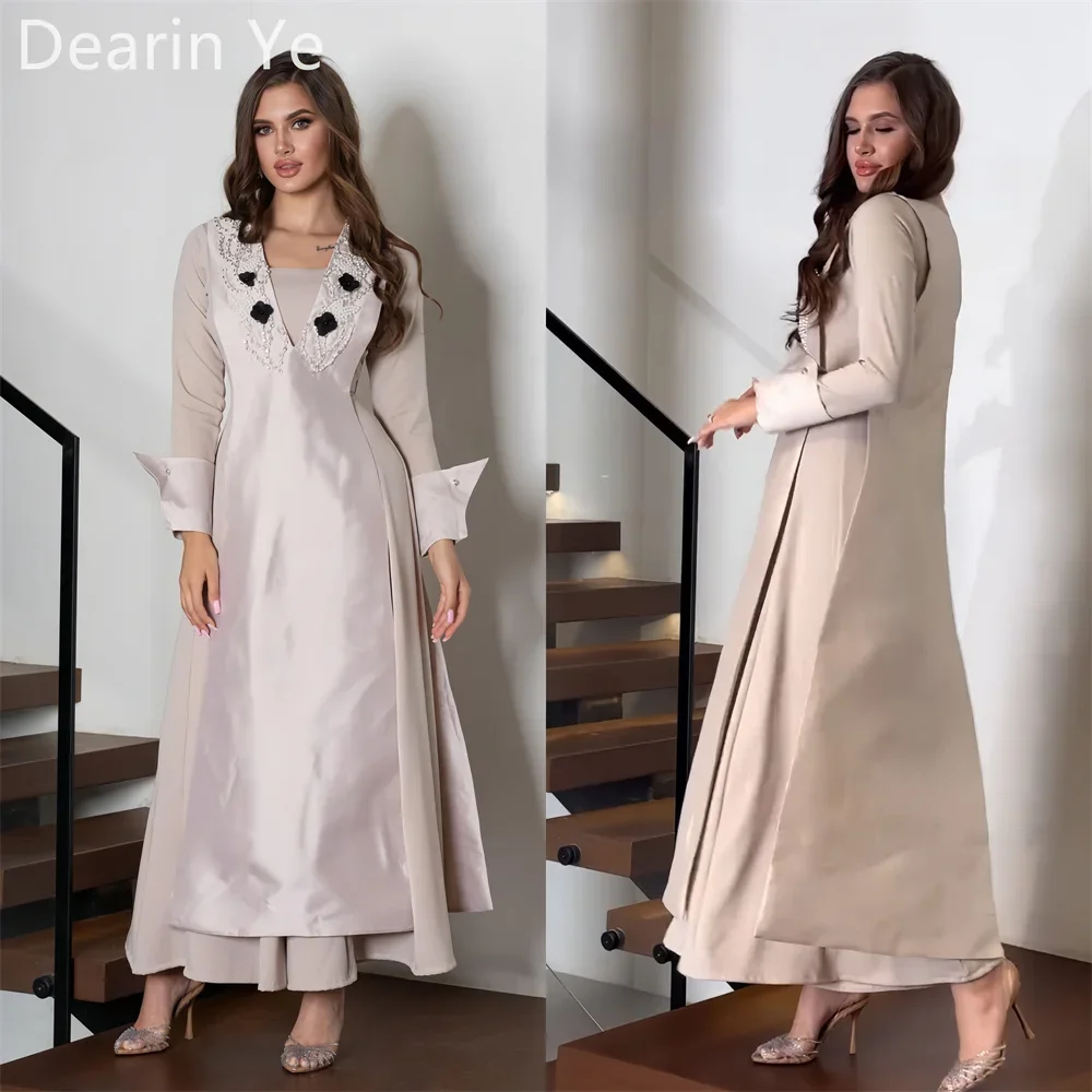 

Customized Formal Dress Prom Dearin V-neck A-line Ankle Length Skirts Draped Layered Bead Applique Flower Bespoke Occasion