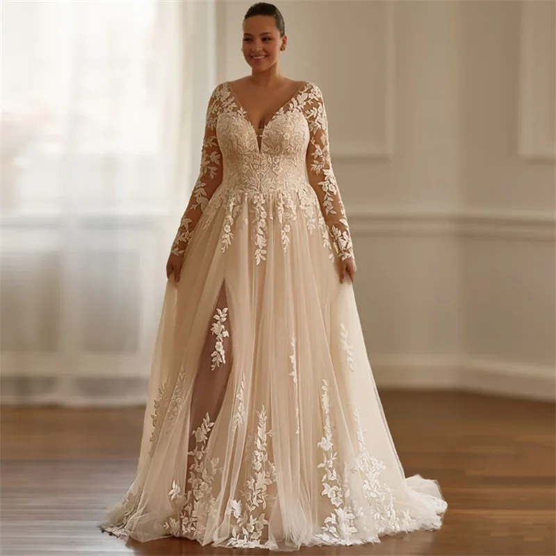 

Pure White Applique Wedding Dress Women Bride Customized Cap Sleeve V Neck Lace Tulle Robe De Mariee Button A Line Bridal Gown