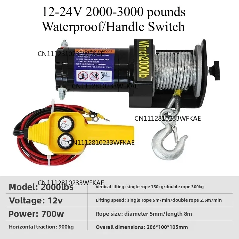 12V 24V Electric Winch Portable Vehicle Mounted Small Crane Electric Hoist For Off Road Vehicle Self Rescue Winch Escape Tool