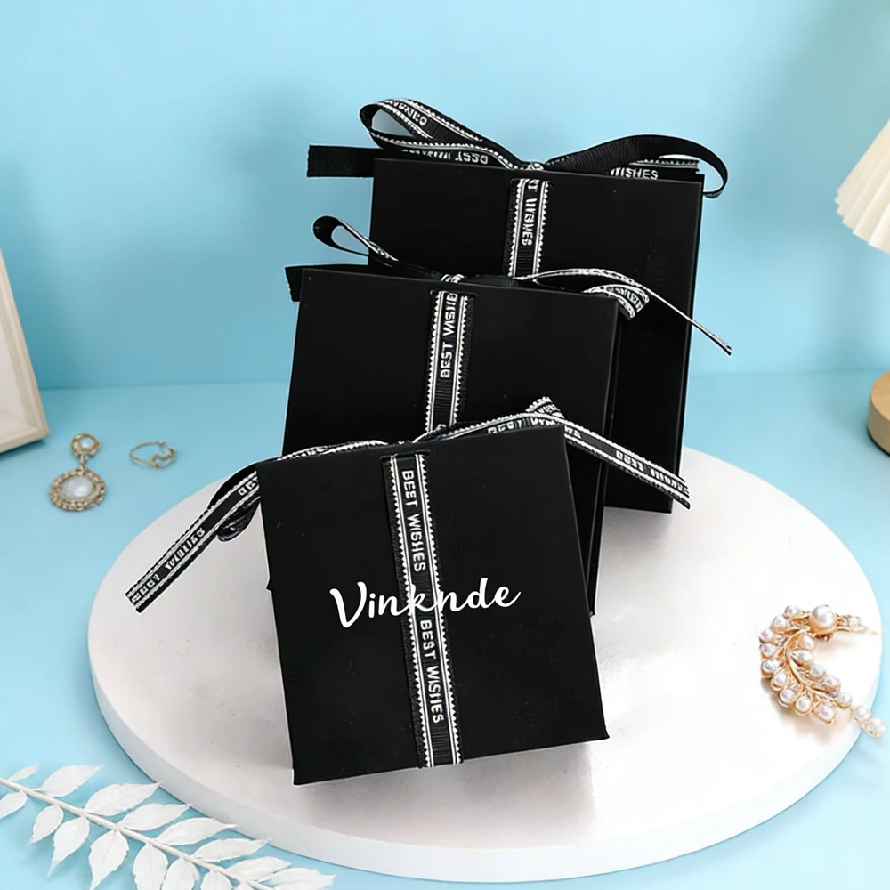

50Pcs/Lot Custom Logo Jewelry Gift Box Flip Open Ribbon Closure Necklace Perfume Lipstick Gift Mothers Day Valentine Package