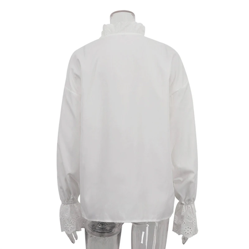 Ticketsx Fashion Ruffled Shirt Women's Stand Collar Flared Sleeves Diamond-In Buttons Top 2025 Female Casual Classic Loose Shirt