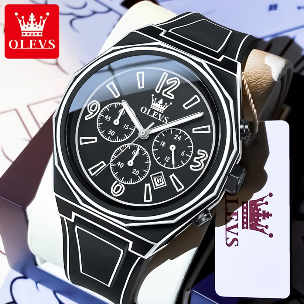 OLEVS Men's Watches Casual Fashion Minimalist Comic Style Original Brand Quartz Wristwatch Waterproof Luminous Date Chronograph