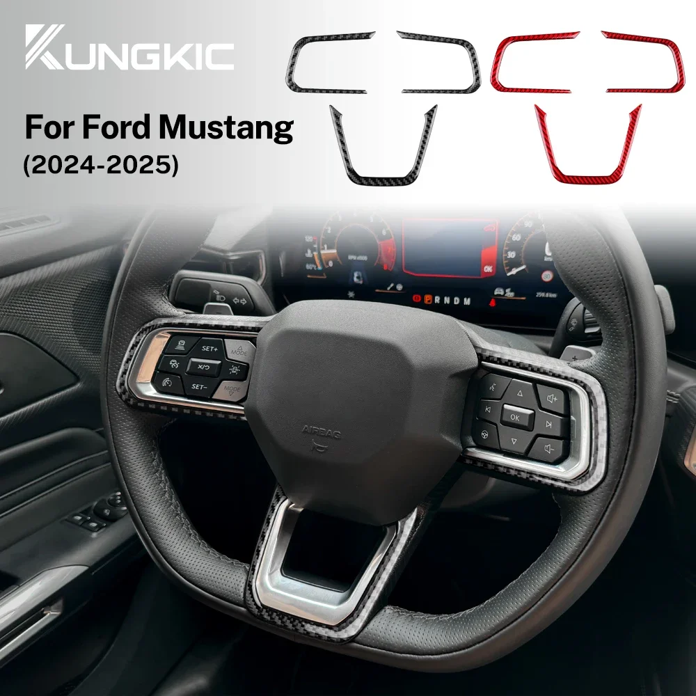 

for Ford Mustang GT 2024 2025 Car Steering Wheel Button Frame Real Soft Carbon Fiber Sticker LHD RHD Interior Trim Accessories