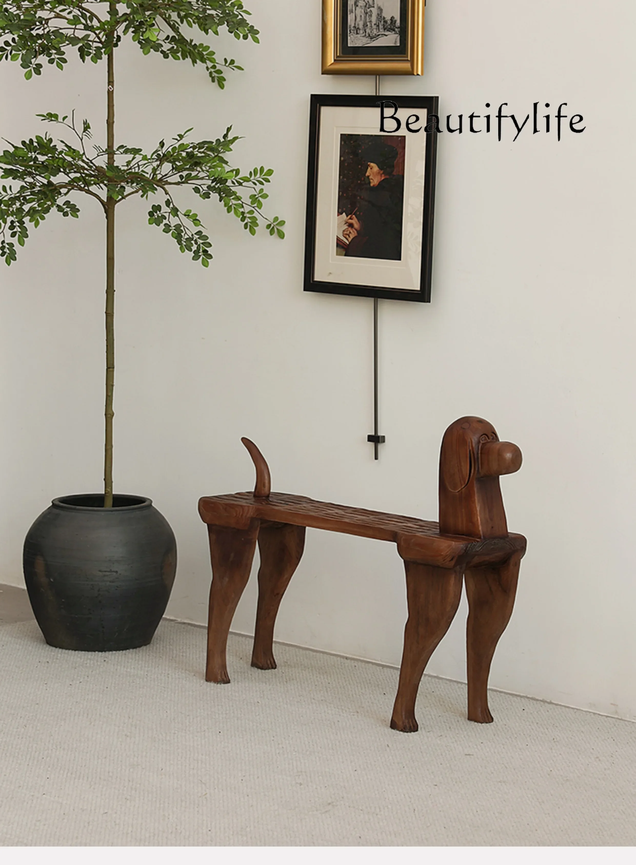 Dog Shoe Changing Stool Retro Hallway Stool Decoration Bench Bed End Stool Antique Style Solid Wood Bench