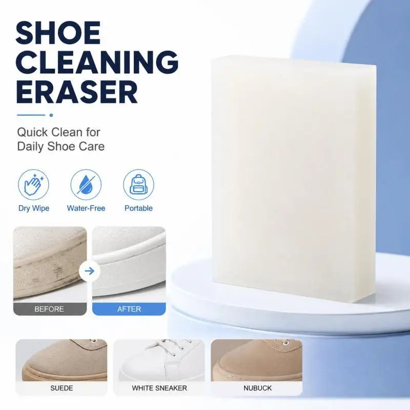 Mini Suede Shoe Cleaning Eraser, Waterless Dry Stain Remover for Nubuck, White Sneakers Portable Shoe Cleaner