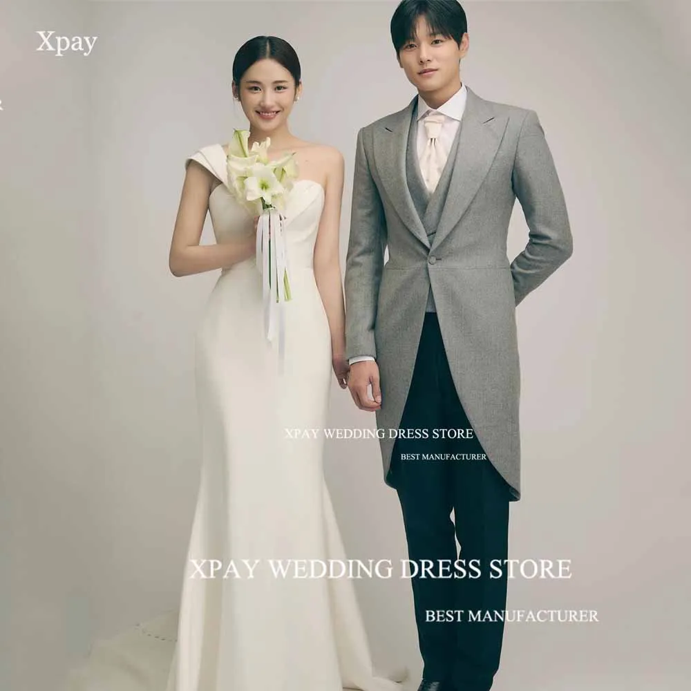 

XPAY Vintage Sweetheart Korea Mermaid Wedding Dresses One Shoulder Sleeveless Bridal Gown Custom Made Photos Shoot Bride Dress