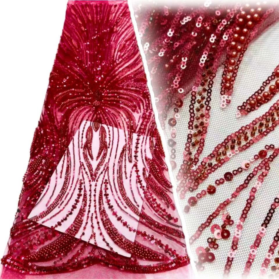 

Beaded French Mesh Bridal Lace Fabric 2025 African Sequins Lace 2025 Hot Sale Nigerian for Women Wedding Dress Sew 5 Yards 1793