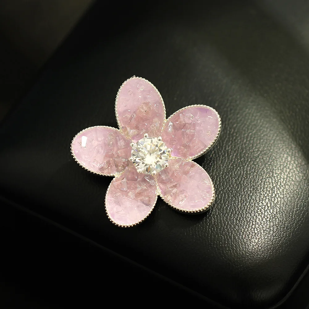 Chinese Style Lucky Translucent Purple Crystal Cherry Blossom 3d Flower Pin Brooch Silver Base Elegant Dress Accessory For Women