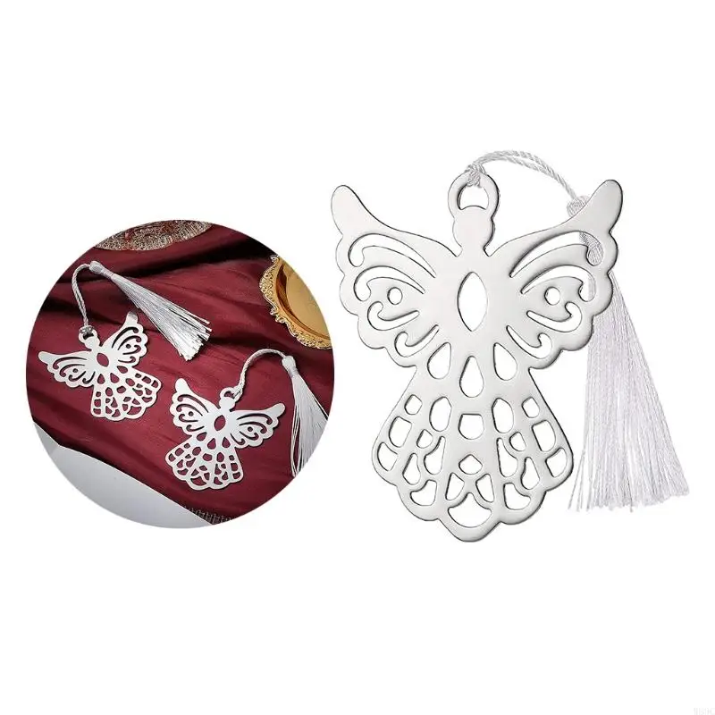 W89C Set 10pcs Angel Metal Delicicado Tassel Página Marcador Navidad Decoraciones Año Nuevo