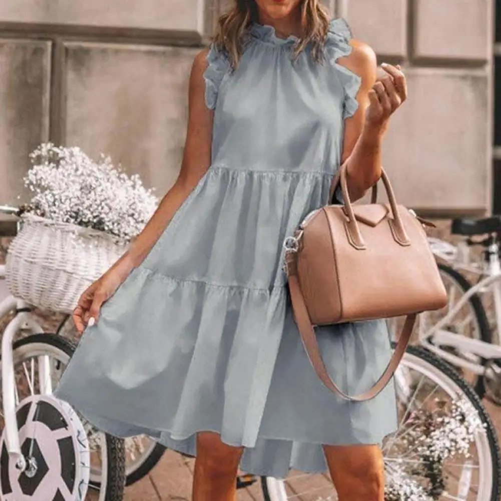 

Women Dress Solid Color Loose Causal Dresses Breathable Pullover Sleeveless Skirt Above Knee Summer Dress For Dating