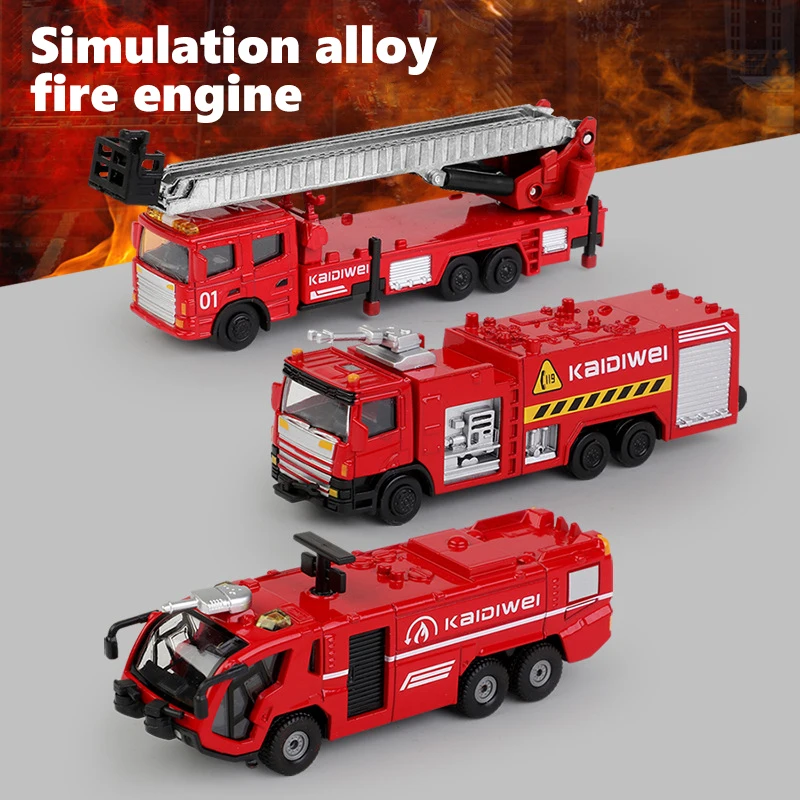 3 Pcs Set 1/72 Alloy Fire Truck Car Rescue Ladder Cars Model Toys Simulation 119 Vehicle Toys Models For Kids New Years Gifts