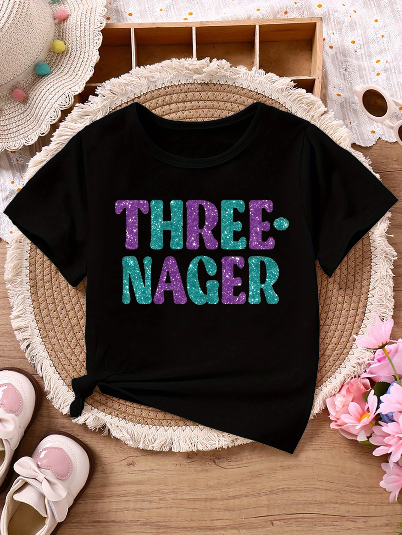 Cool Three Nager Letter Printed T Shirt Girls 3rd Birthday Gift T-Shirt Kawaii Kids Clothes Summer Short Sleeve Shirt