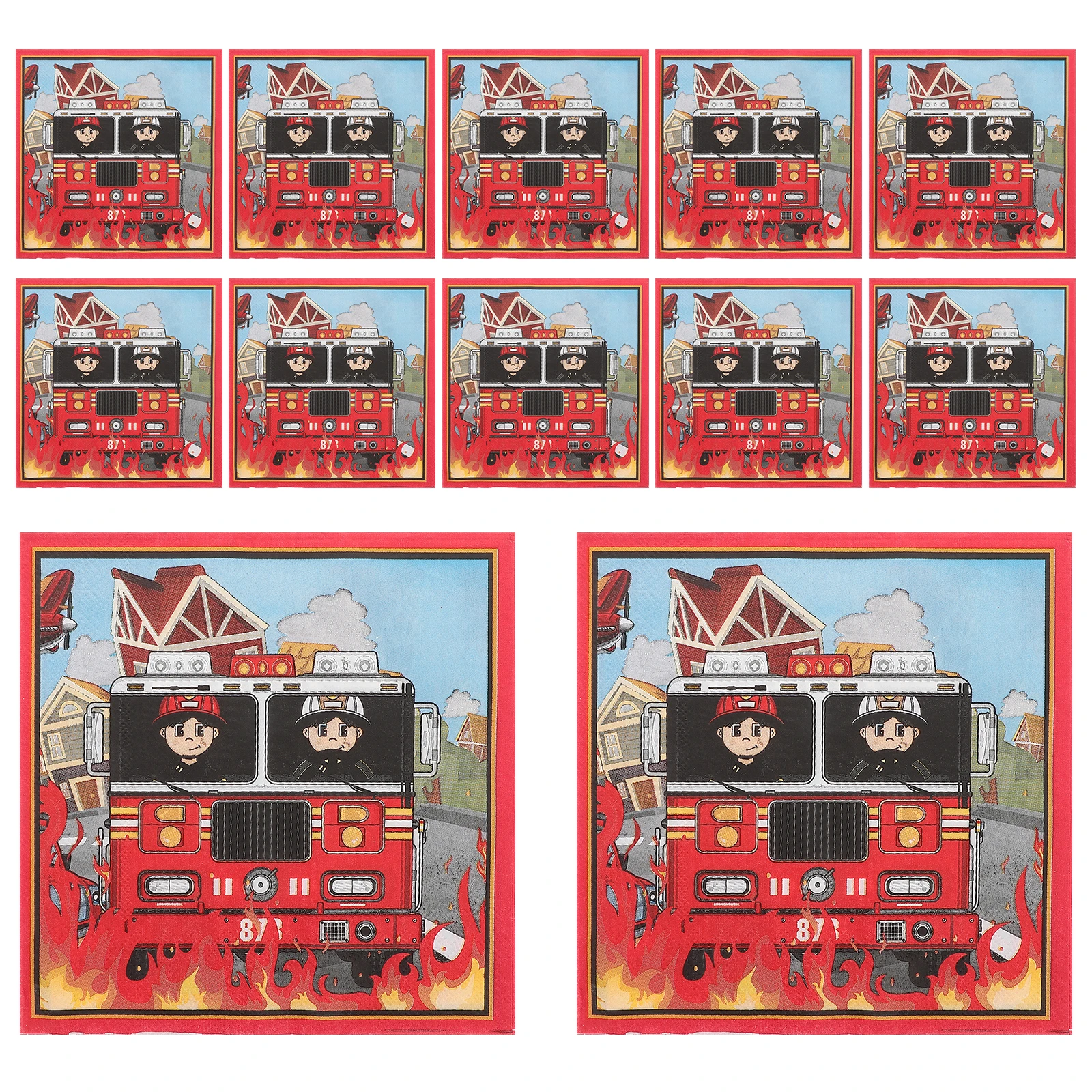 

40Pcs Firetruck Print Dinner Napkins Birthday Party Decorations for Children Fireman Themed Tableware Happy Birthday Napkin Set