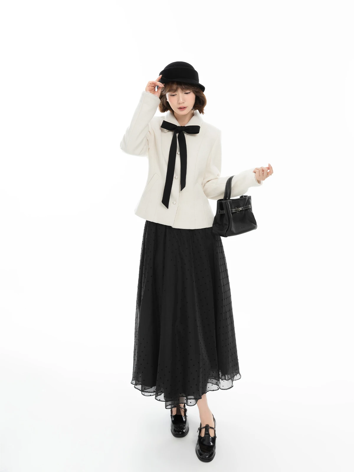 

Юбка в горошек ay Модная универсальная юбка трапециевидной формы из смеси хлопка с высокой талией и деревянным дизайном ain Splicing