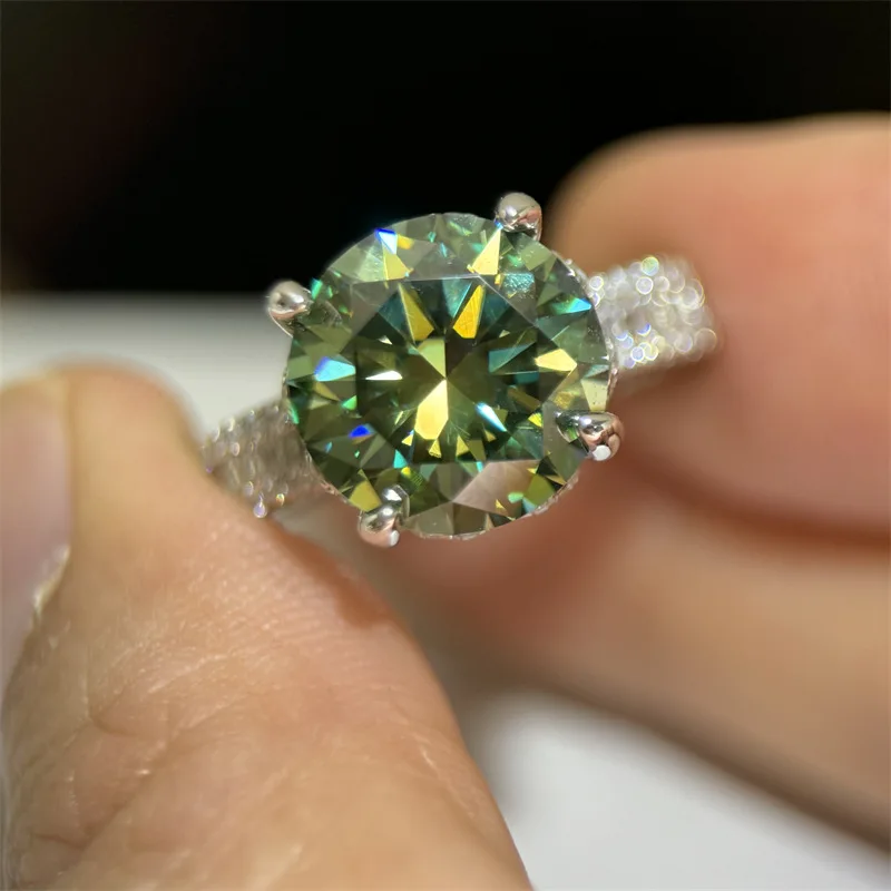 Solitaire 5Ct Green Moissanite Diamond Ring 925 Sterling Silver Party Wedding Band Rings for Women Bridal Engagement Jewelry