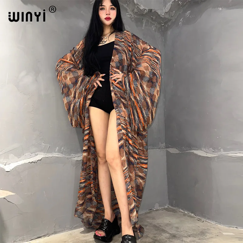 

WINYI kimono summer print kaftans beach cover-ups Elegant Cardigan sexy Africa coat beach outfits for women vestidos para playa