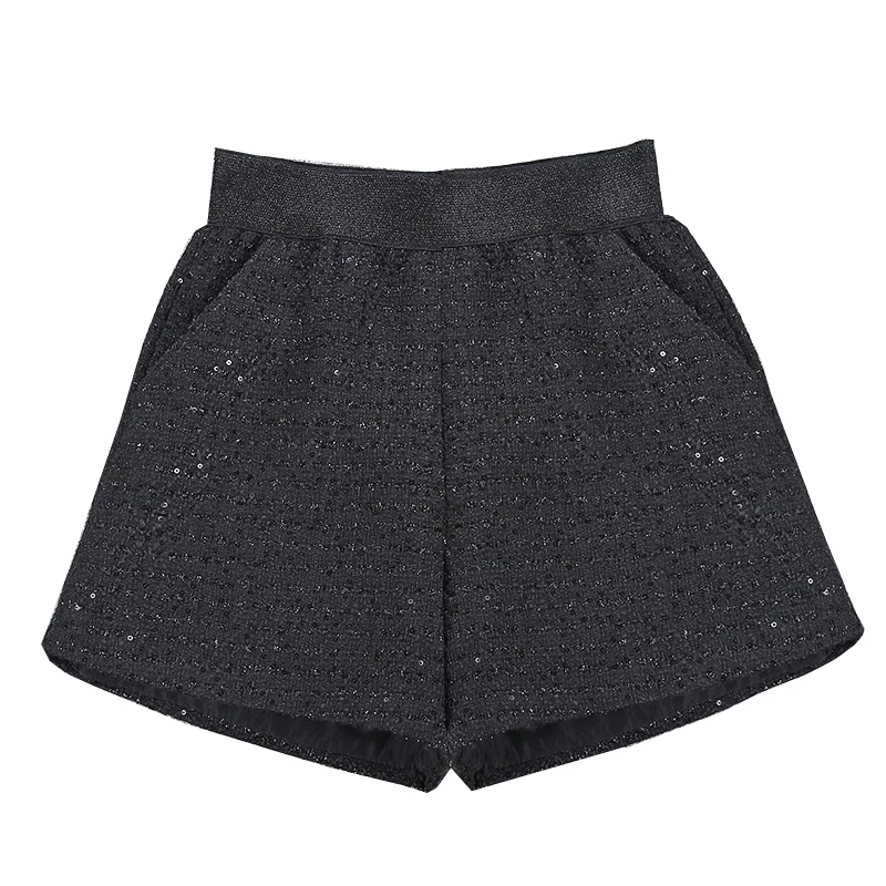 

Women's elastic waist coarse tweed shorts, new spring and autumn pocket small fragrant style sequin shorts