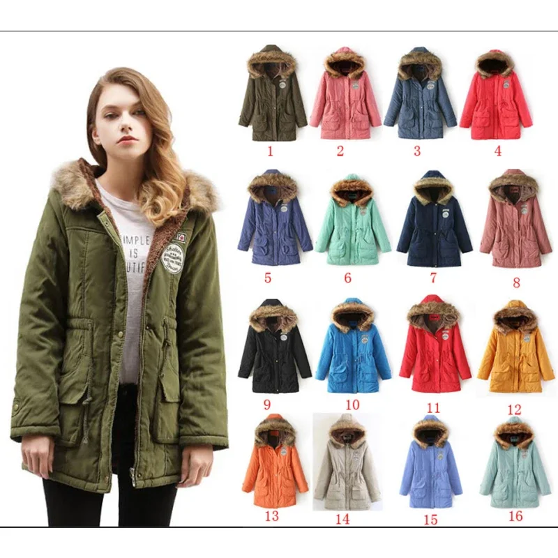 

Women Winter Parkas Coats Autumn Warm Jackets Women Fur Collar Long Parka Plus Size Hoodies Casual Cotton Outwear S-3XL