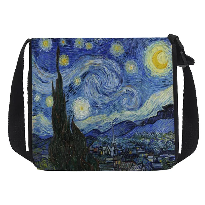 Art Print Van Gogh Oil Shoulder Bag New Linen Fabric Bag Messenger Bags Casual Foldable Girls Crossbody Bags