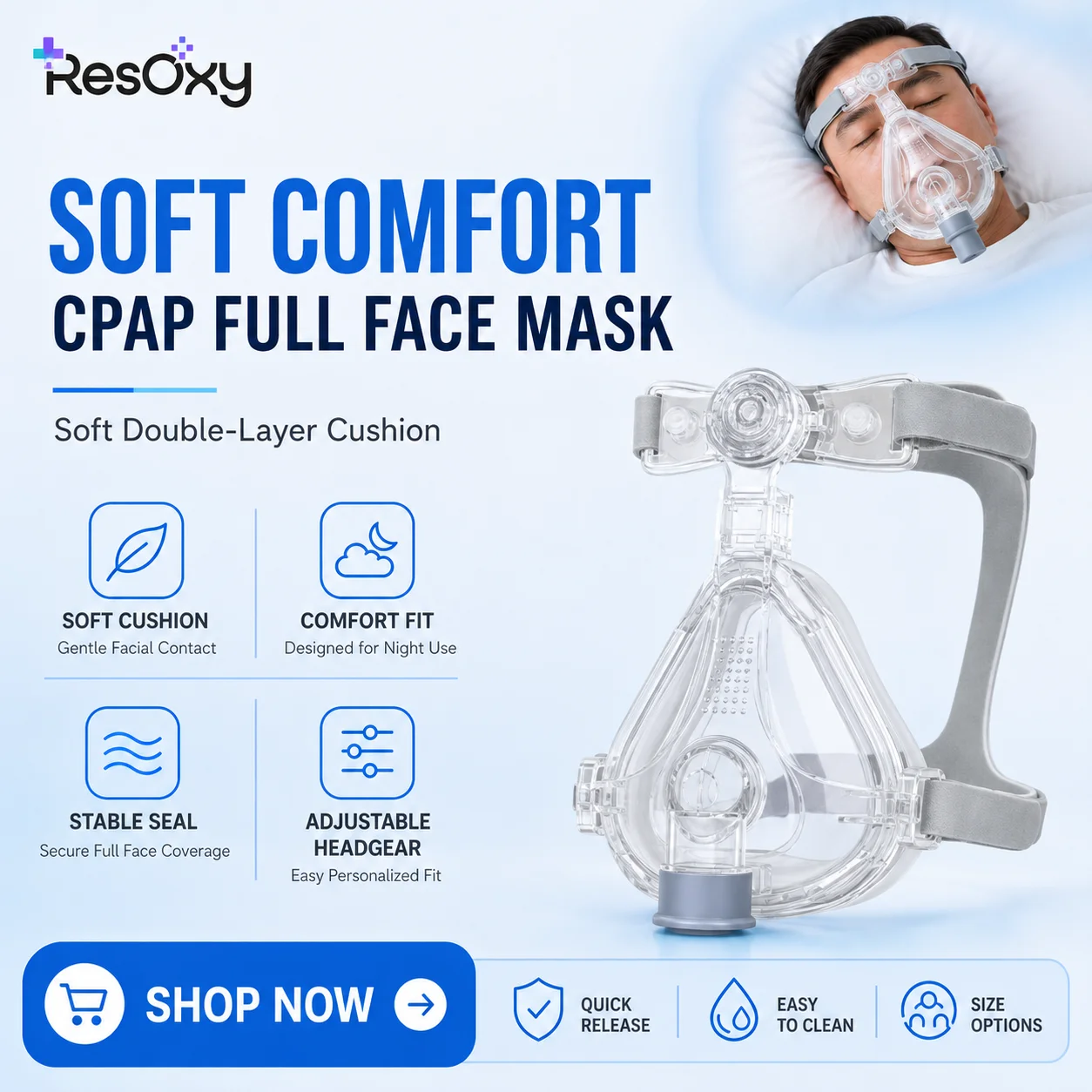 cpapフルフェイスマスク、調整可能なヘッドギア、シリコンジェルクッション付き、オートcpap・bipapマシン用、いびき防止睡眠時無呼吸症候群マスク