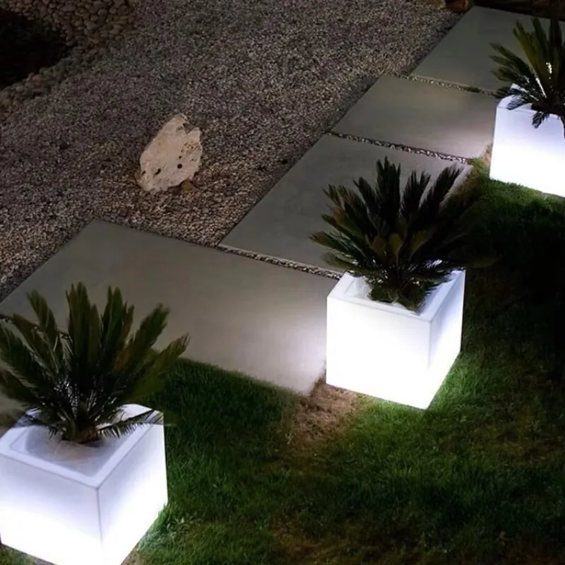 

42 Inch Large Flower Pot Outdoor Light Emitting Diode Luminous Waterproof Lighting Garden Plant Pot