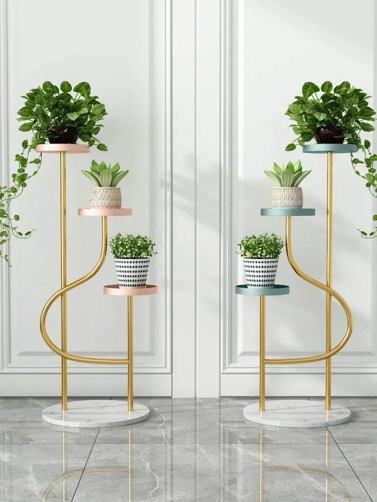 

Роскошная железная домашняя подставка для украшения гостиной, подставка для цветов, простая напольная многослойная зеленая стойка для хранения растений на балконе