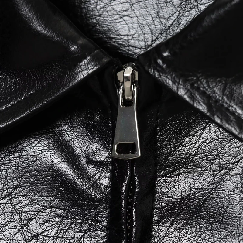 KEYANKETIAN 2025 Winter New Women's Faux Leather Jacket Retro style Turn Down Collar Zipper Loose Outerwear Fashion Black Coat