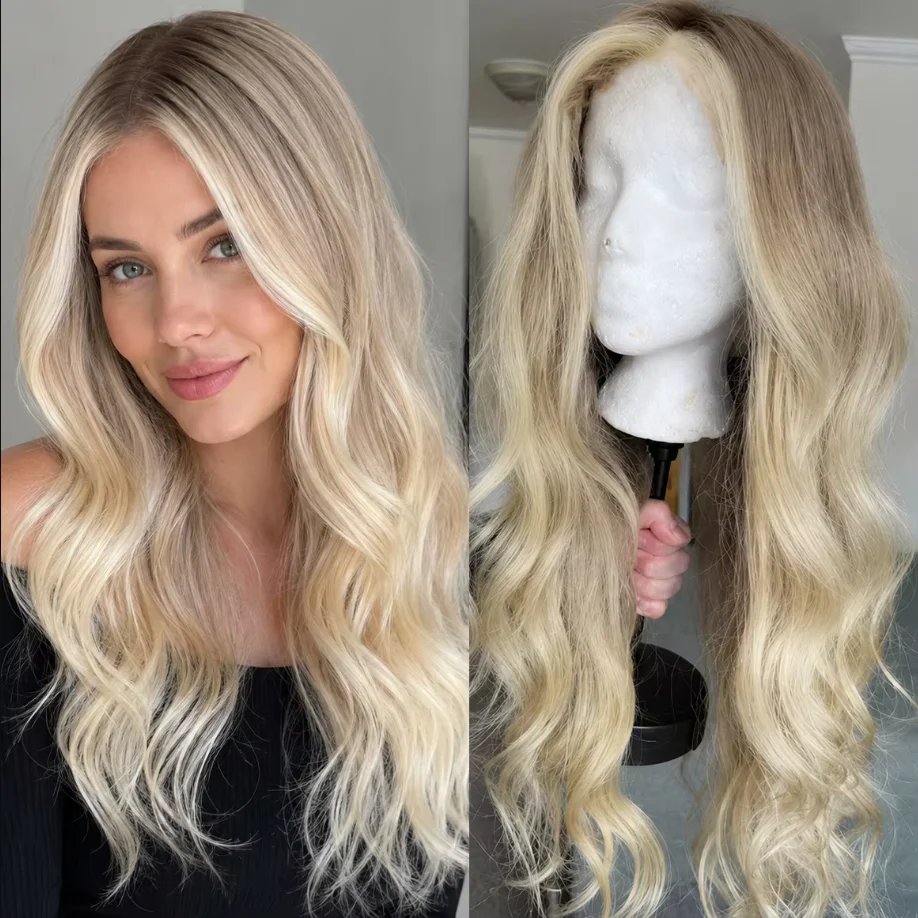 Highlight Blond 24Inch Deep Body Wave Natural HD Lace Wig with for Women Pre-Plucked Transparent Lace Frontal Versatile Hair Wig