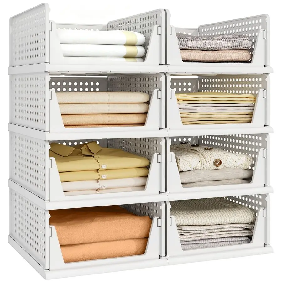 

8 Pack Closet Organizers and Storage Plastic Stackable Storage Bins, Foldable Drawer Shelf Storage Container for Wardrobe Kitch