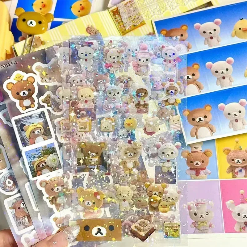 Nuovi adesivi cartoni animati Kawaii Rilakkuma, adesivi scritti a mano, decorazioni per quaderni desktop, compleanno per studenti e regali di Natale