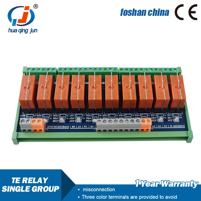 Huaqingjun 10-Channel Taike Relay Module SPDT 12A 250VAC DC24V Relays for PLC