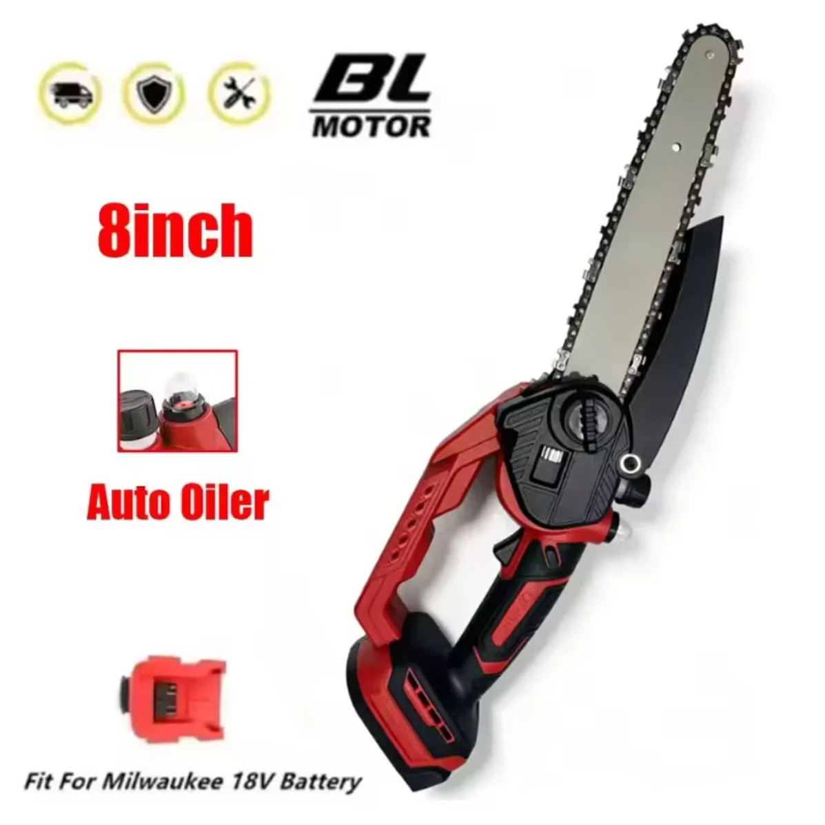 For Milwaukee 18V Battery Brushless 8 Inch Chainsaw Auto Oiler Electric Chain Saw Cordless Garden Pruning Power Tools