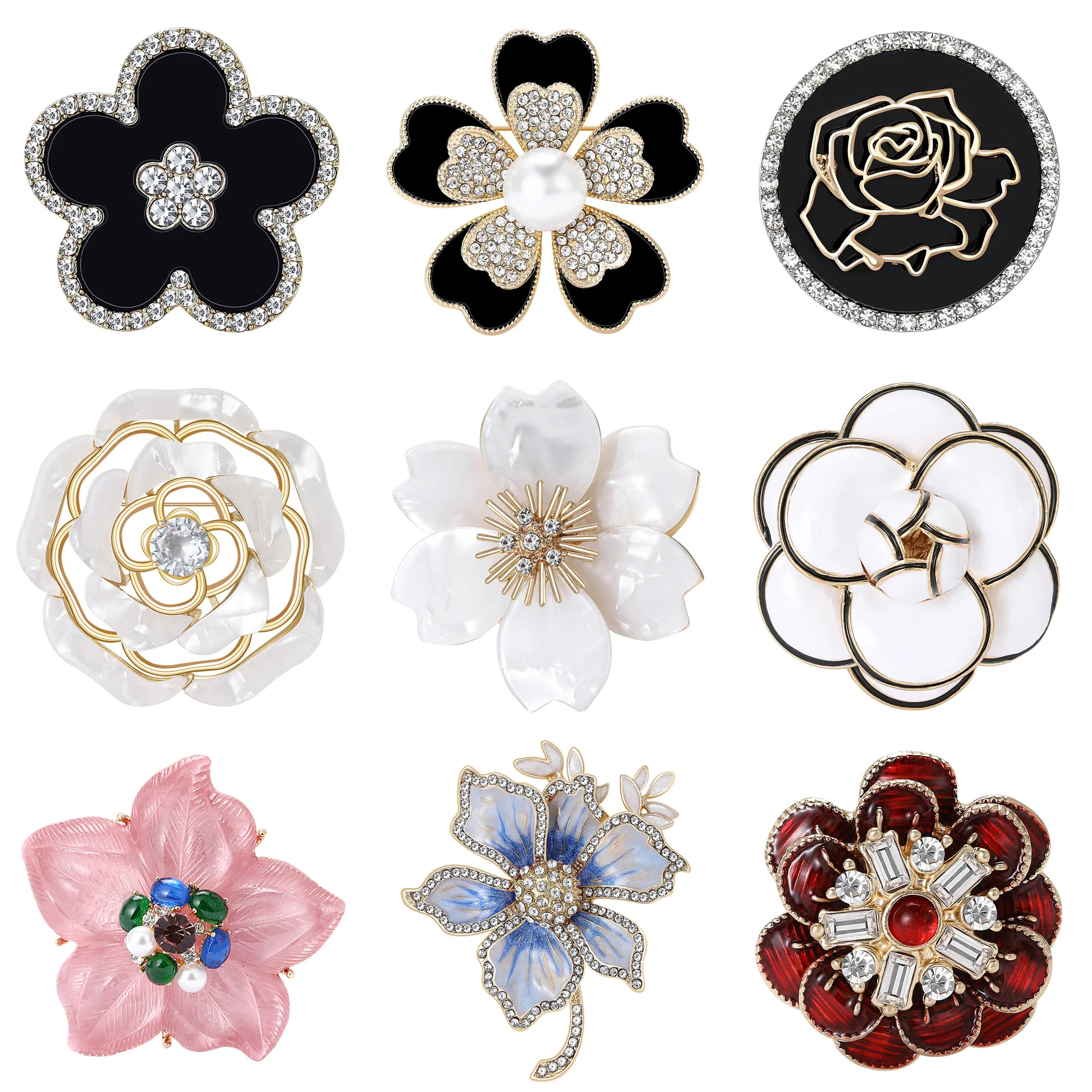 

Fashion Enamel Flower Brooches for Women Unisex Rhinestone Plant Pins Necklace Office Party Friend New Gifts Jewelry Accessories