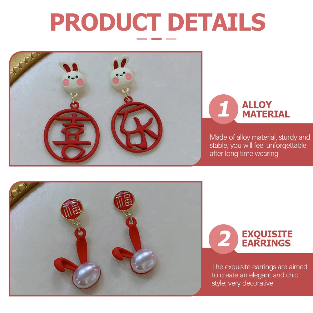 

4 Pairs Rabbit Earrings Holiday Fun Dangling Statement Bunny Ears Adult to Hang