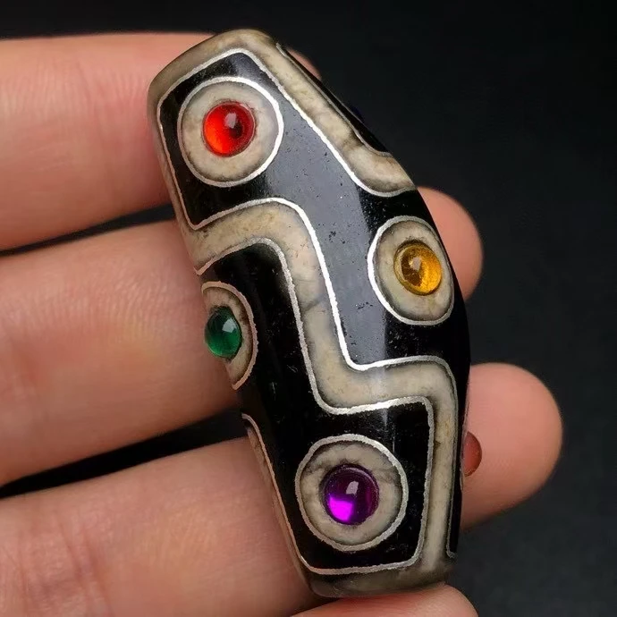 1pcs/lot Ox Horn Big Hole 9 eyes/6 eyes Bead withTourmaline Natural Agate Ji Powerful Amulet Collectible Pendant