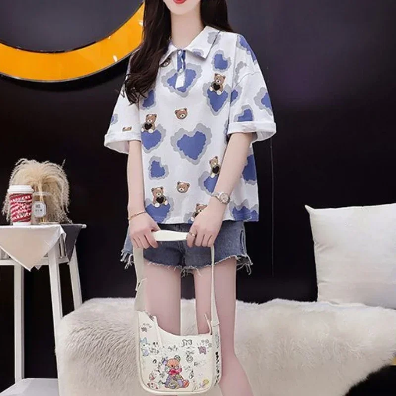 Mode 2025, Druck Kurzarm Frau Taste T-shirt Sommer Outfit Im Angebot Neue Ästhetische Baggy Neck T Shirt Für Frauen