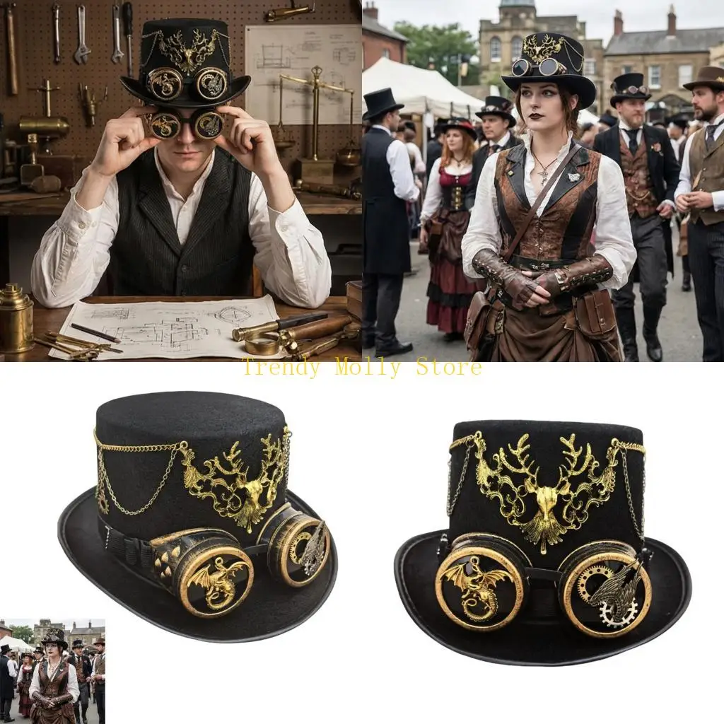 

N5KB Модный головной убор Костюмная шляпа с механической деталью для любителей косплея