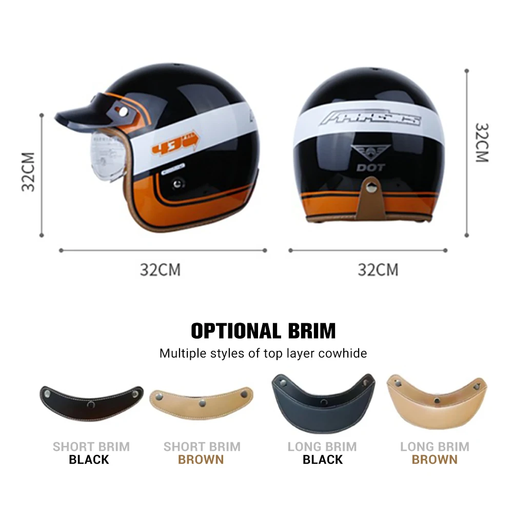 Motocross Helmet 3/4 Open Face Motorcycle Helmets Retro Helmet DOT Certification Moto Helmet Half Face Four Seasons Breathable