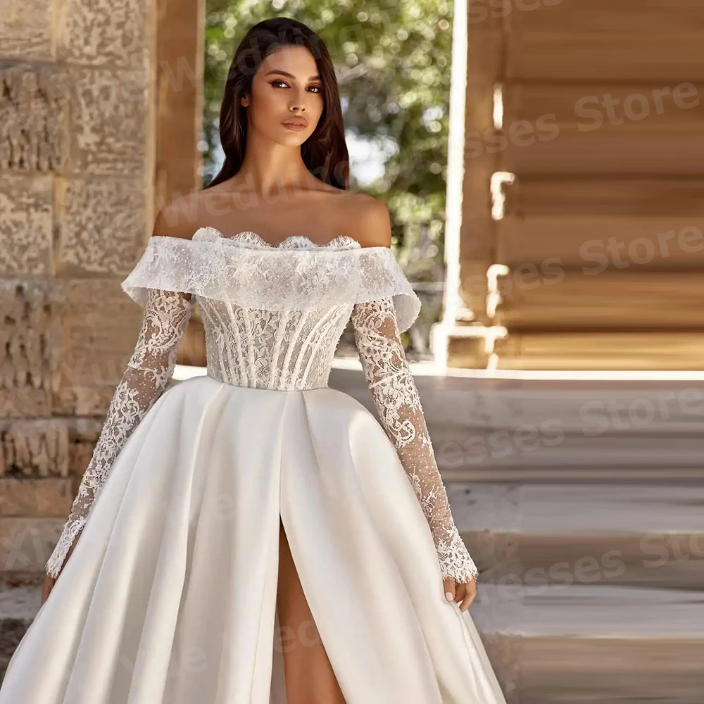 a line knee length wedding dresses A-line Knee Length Wedding Dresses,Outdoor Lace Wedding Dress with Sho main image 1